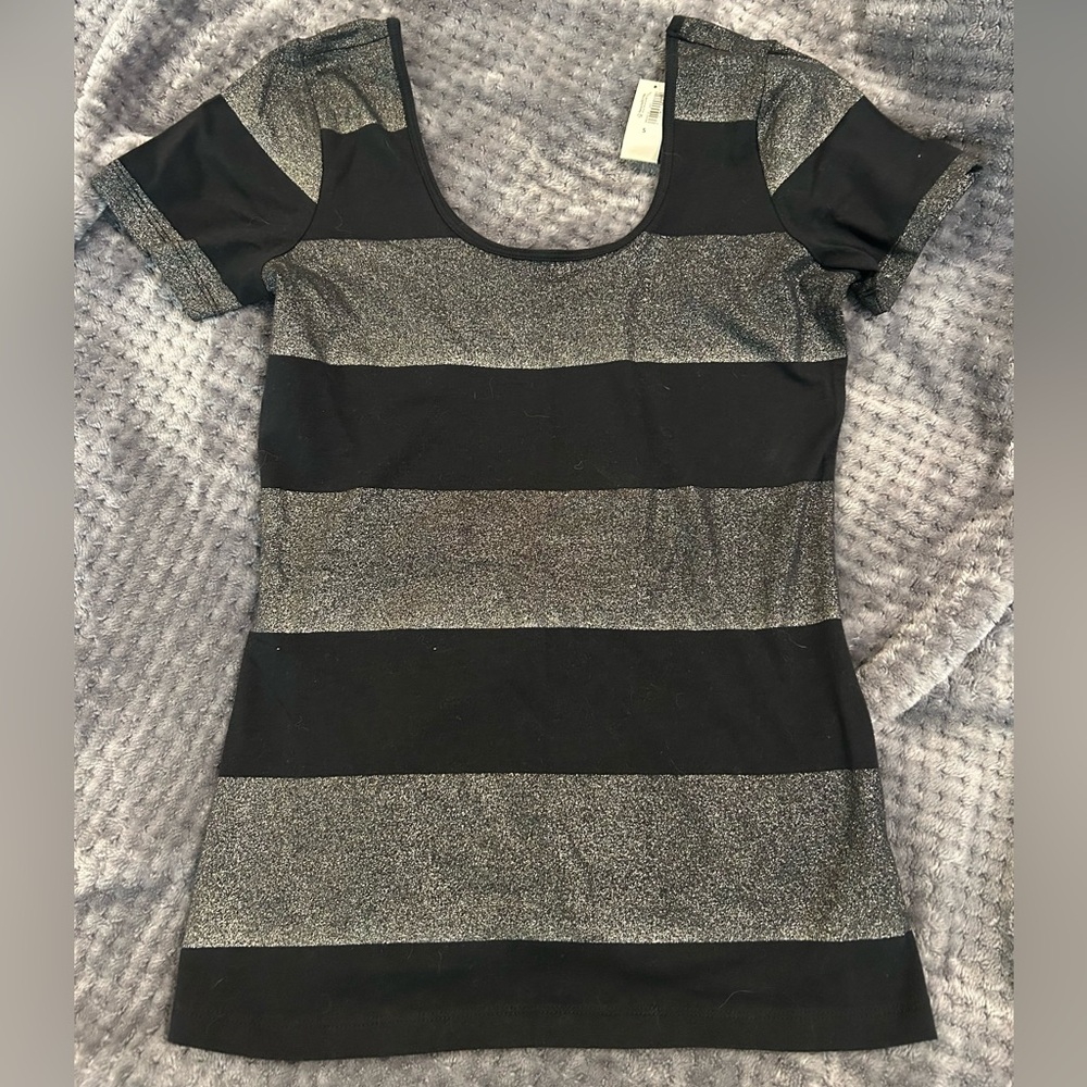 NWT Gorgeous Black and Silver Striped Women's Top SzS